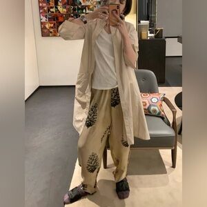 Uma Wang Style Cupro Print Tie-dyed High-waist wide Leg Loosefit Casual Pants